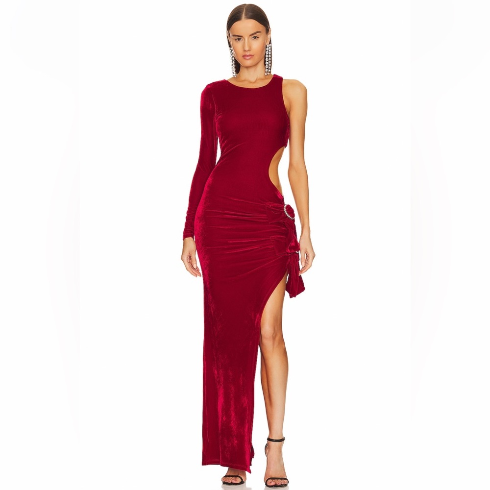 NEW Lovers + Friends Red Edith Velvet One Shoulder Gown size small